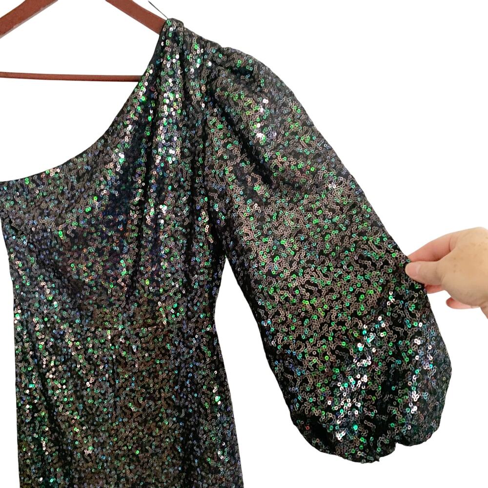 Saloni Sequin All In One Jumpsuit 0 Green Blue NEW - Picture 4 of 7